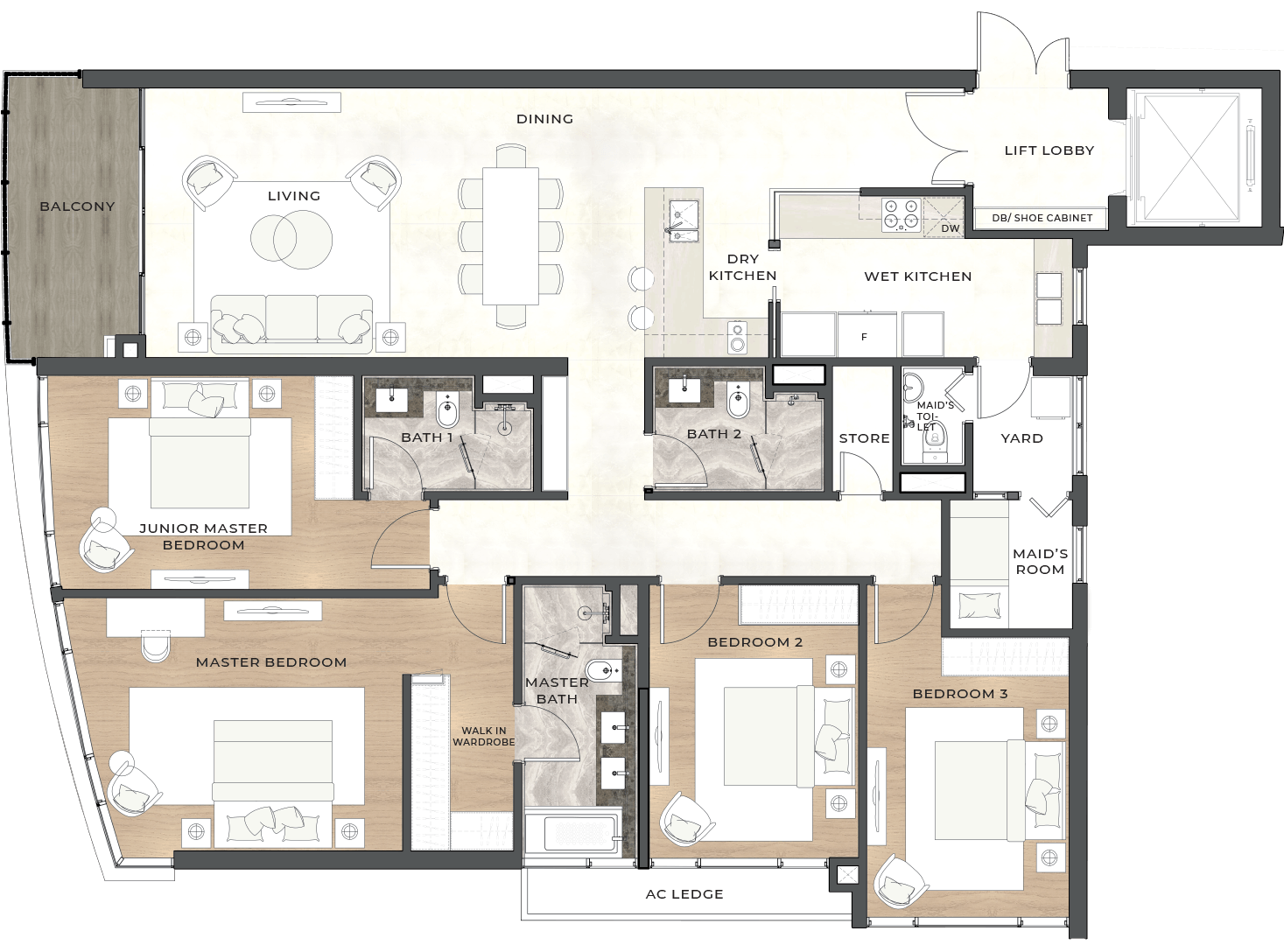 căn hộ 4 phòng ngủ